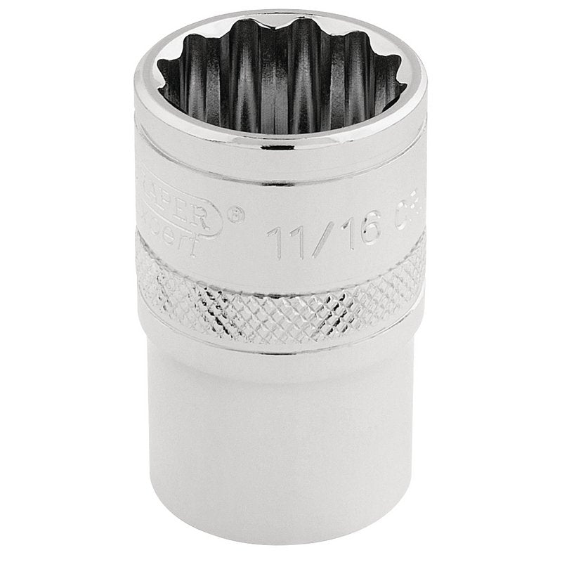 Draper HI-TORQ 1/2"D 11/16" AF 12 Point Chrome Socket Standard Length 33644
