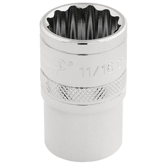 Draper HI-TORQ 1/2"D 11/16" AF 12 Point Chrome Socket Standard Length 33644