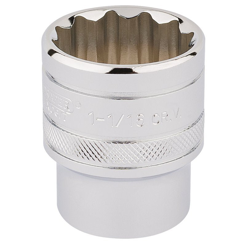 Draper HI-TORQ 1/2"D 1.1/16 12 Point Chrome Socket Standard Length 33726
