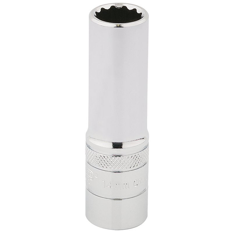 Draper 14mm HI-TORQ 12 Point Deep Socket 1/2" Sq Dr knurled Ring Polished 33733