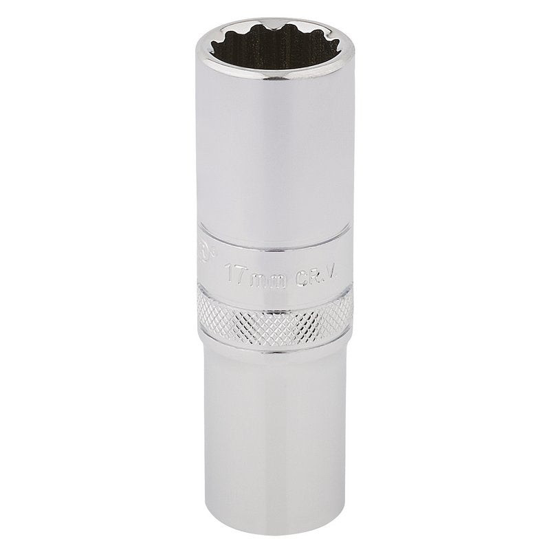 Draper 17mm HI-TORQ 12 Point Deep Socket 1/2" Sq Dr knurled Ring Polished 33735