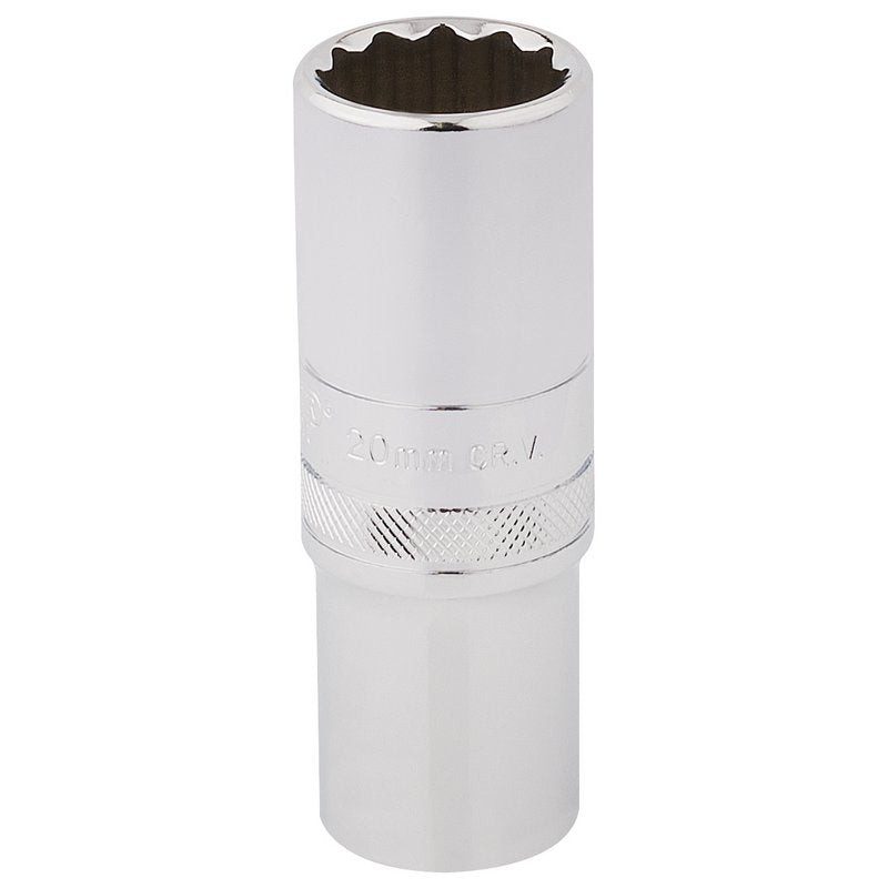 Draper 20mm HI-TORQ 12 Point Deep Socket 1/2" Sq Dr knurled Ring Polished 33787