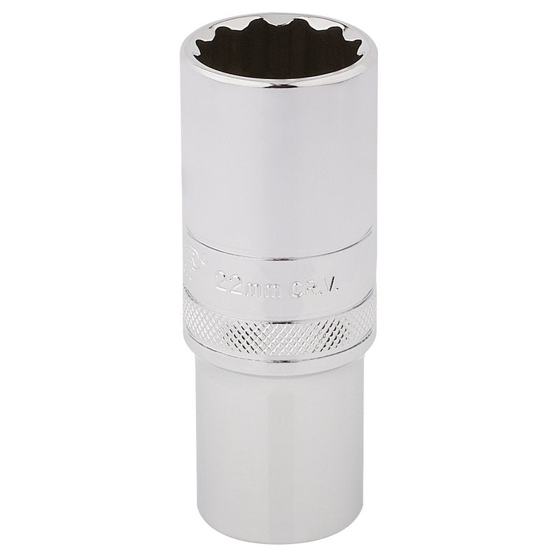 Draper 22mm HI-TORQ 12 Point Deep Socket 1/2" Sq Dr knurled Ring Polished 33788