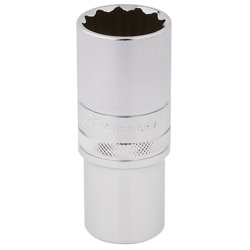 Draper 24mm HI-TORQ 12 Point Deep Socket 1/2" Sq Dr knurled Ring Polished 33802