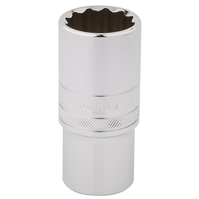 Draper 26mm HI-TORQ 12 Point Deep Socket 1/2" Sq Dr knurled Ring Polished 33838