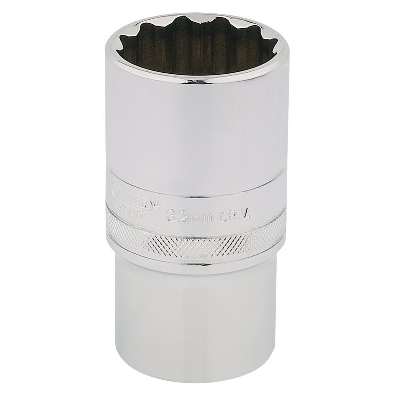 Draper 32mm HI-TORQ 12 Point Deep Socket 1/2" Sq Dr knurled Ring Polished 33865