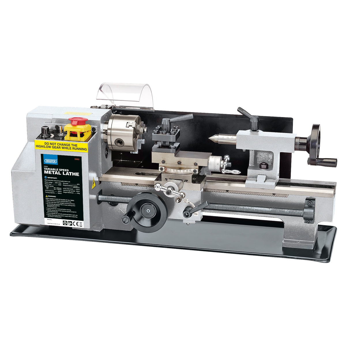 Draper Variable Speed Metal Work Lathe 230V 250W 3 Jaw Chuck Capacity 80mm 33893