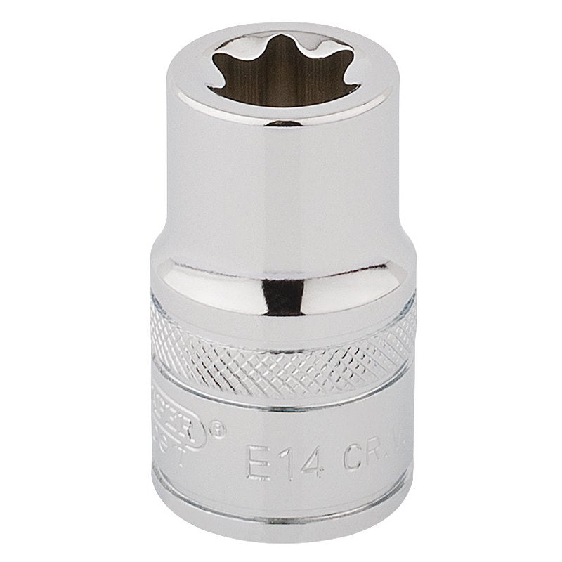 Draper Inverted Torx Star Socket, 1/2" Sq. Dr E14 Chrome 34285