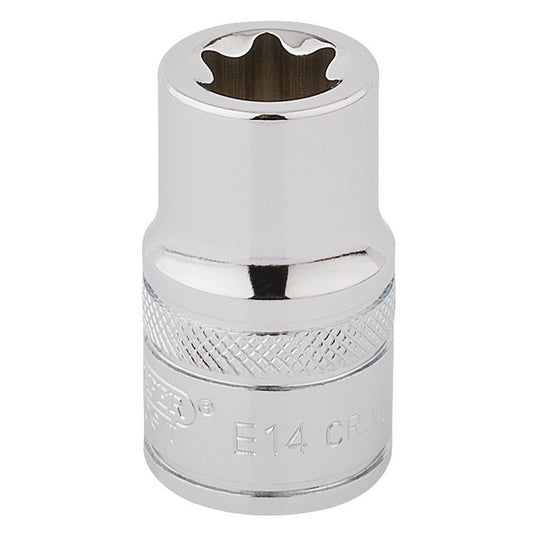Draper Inverted Torx Star Socket, 1/2" Sq. Dr E14 Chrome 34285
