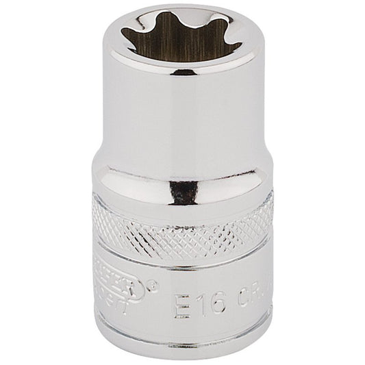 Draper Inverted Torx Star Socket, 1/2" Sq Dr E16 Chrome 34327