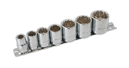 Laser Tools Whitworth Socket Set 3/8"D Bi Hex 12pt Satin Finish 7pc 3474