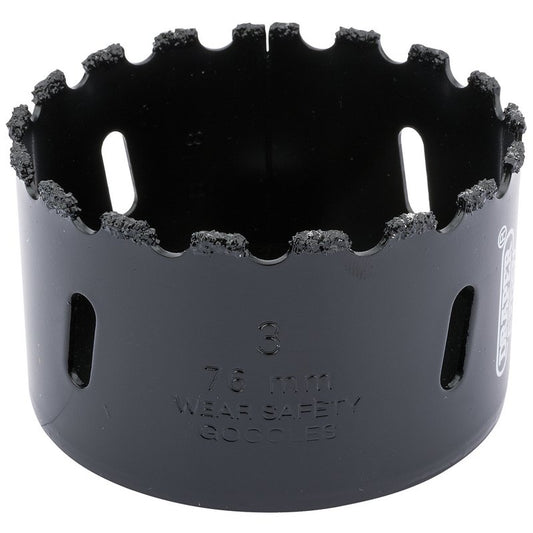 Draper Tungsten Carbide Grit Hole Saw 76mm Welded Tungsten Grit Rim 34953