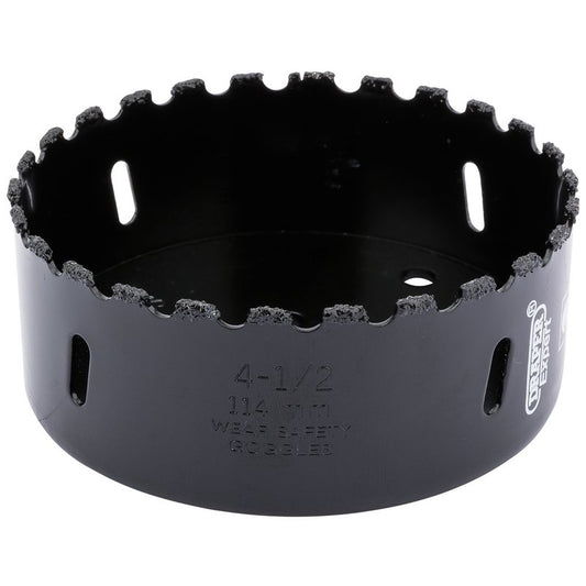 Draper Tungsten Carbide Grit Hole Saw 114mm Welded Tungsten Grit Rim 34969