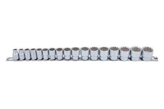Laser Tools Metric Socket Set 3/8D Bi Hex 12pt Satin Finish17pc 8mm to 24mm 3501