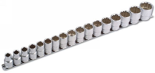 Laser Tools Metric Socket Set 1/2"D 17pc Bi Hex from 10mm to 30mm Satin 3502