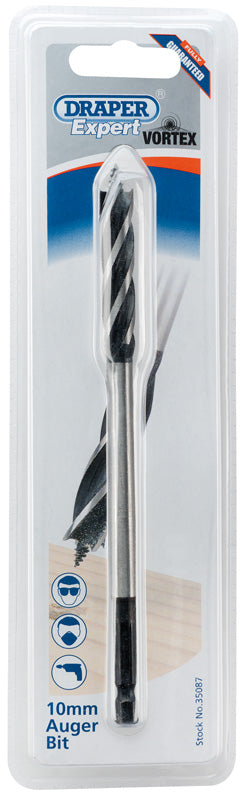 Draper 4 Fluted Auger Bits 10 x 165mm 1/4" 6.35mm Hex Shank 35087