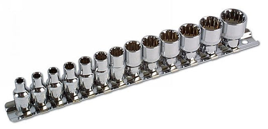 Laser Tools Metric Alldrive Socket Set 1/4"D 13pc from M4 to M14 On A Rail 3592