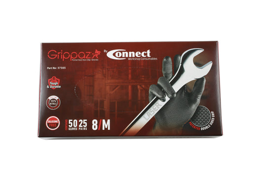 Connect Grippaz Medium Black Nitrile Gloves Box 50pc/25 Pairs 37305