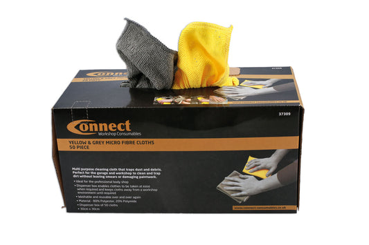 Connect Microfibre Yellow & Grey Cloths in Dispenser Box 37309