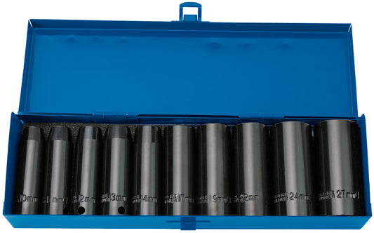 Draper Expert 1/2"D 10 Piece Metric Deep Impact Socket Set 10-27mm 38369