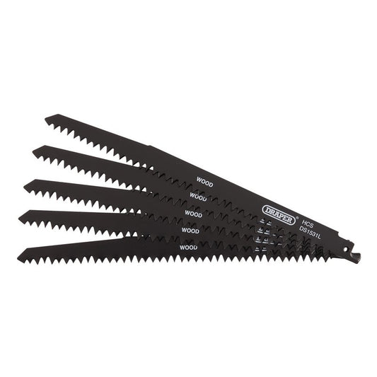 Draper Reciprocating Saw Blades for Wood Cutting 240mm 5tpi Pack of 5 38803