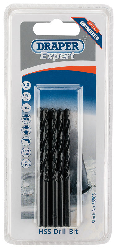 Draper HSS Drill Bit 5.0mm Pack of 10 Expert Quality 38806