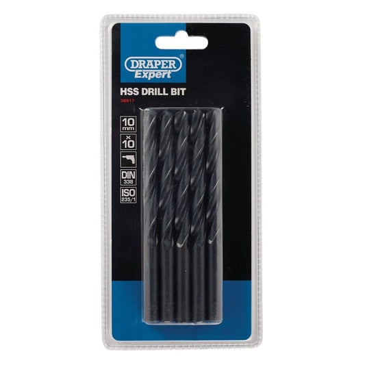 Draper Black HSS Drill Bit 10.0mm Pack of 10 Expert Quality 38817