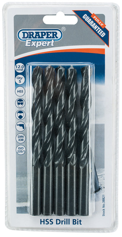 Draper HSS Drill Bit 12.0mm Pack of 5 Expert Quality 38821