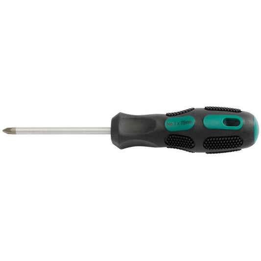 Draper Pozi Screwdriver No.1 x 75mm SVCM chrome blades sand blasted tips 40041