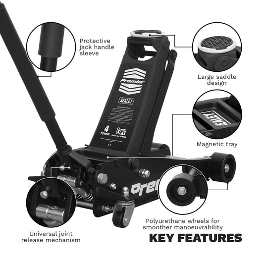 Sealey Trolley Jack 4 Tonne Low Profile Rocket Lift Black 4040AB