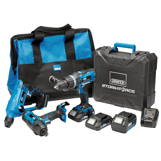 Draper 20V Impact Driver Cordless & Rotary Hammer Drill Fixing Kit 8 pc 40449