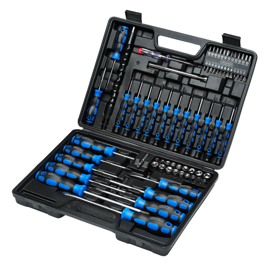 Draper Screwdriver Socket and Bit Set Blue 70 Piece Soft Grip Handles 40850