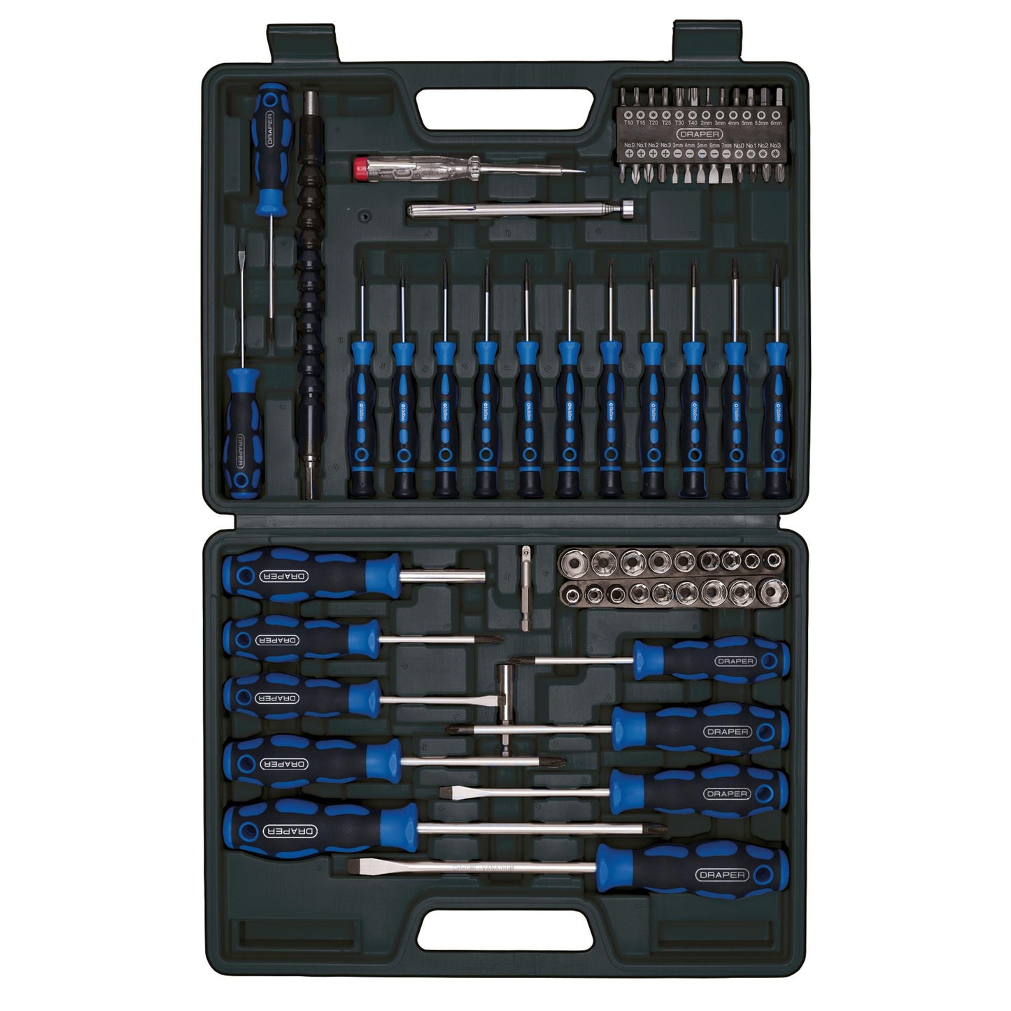 Draper Screwdriver Socket and Bit Set Blue 70 Piece Soft Grip Handles 40850