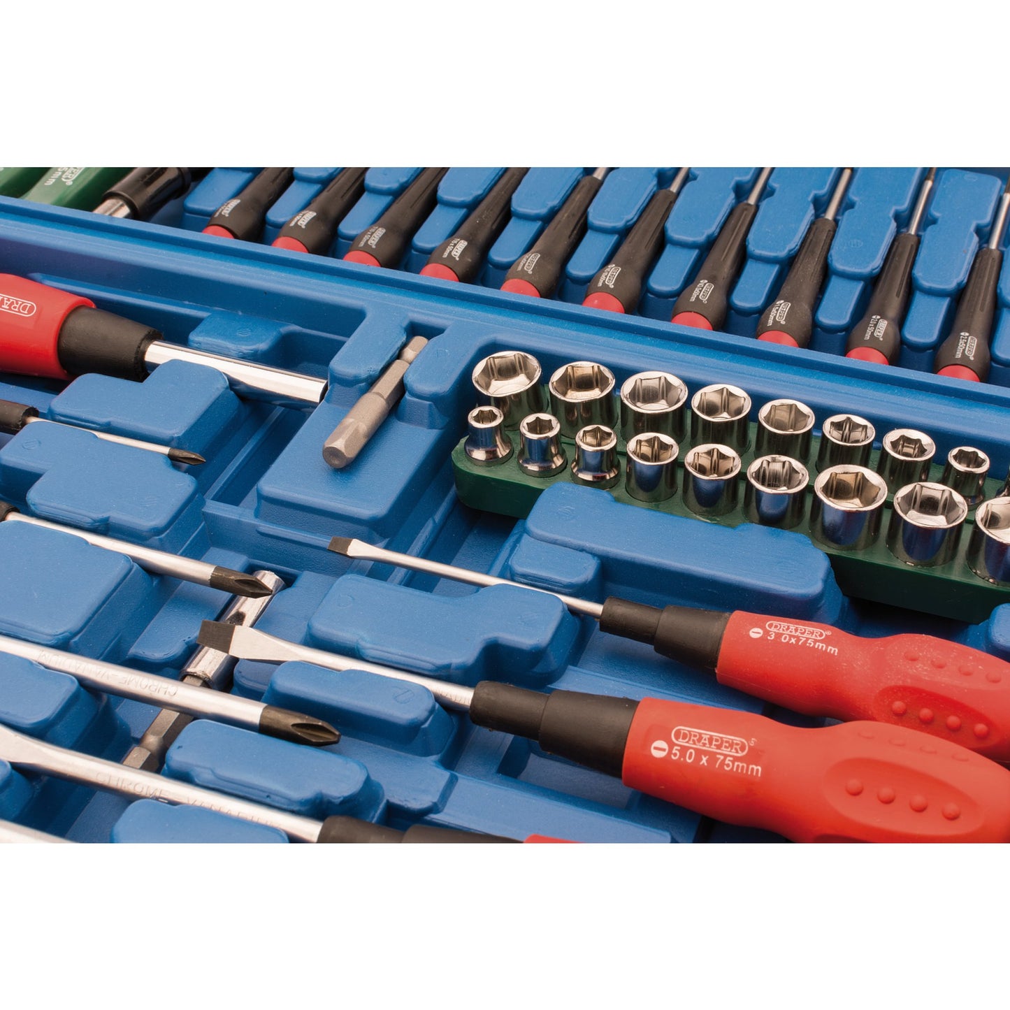 Draper Screwdriver Socket and Bit Set Blue 70 Piece Soft Grip Handles 40850
