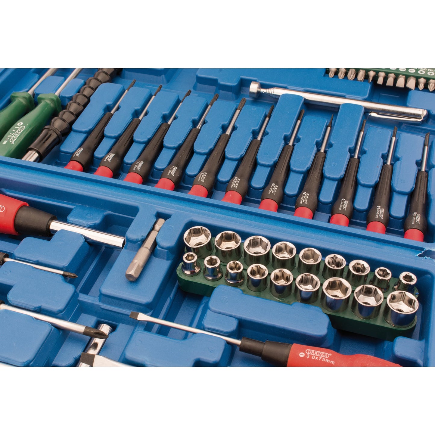 Draper Screwdriver Socket and Bit Set Blue 70 Piece Soft Grip Handles 40850