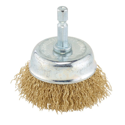 Draper Brassed Steel Crimped Wire Cup Brush 50mm 6.35mm Shank 41432