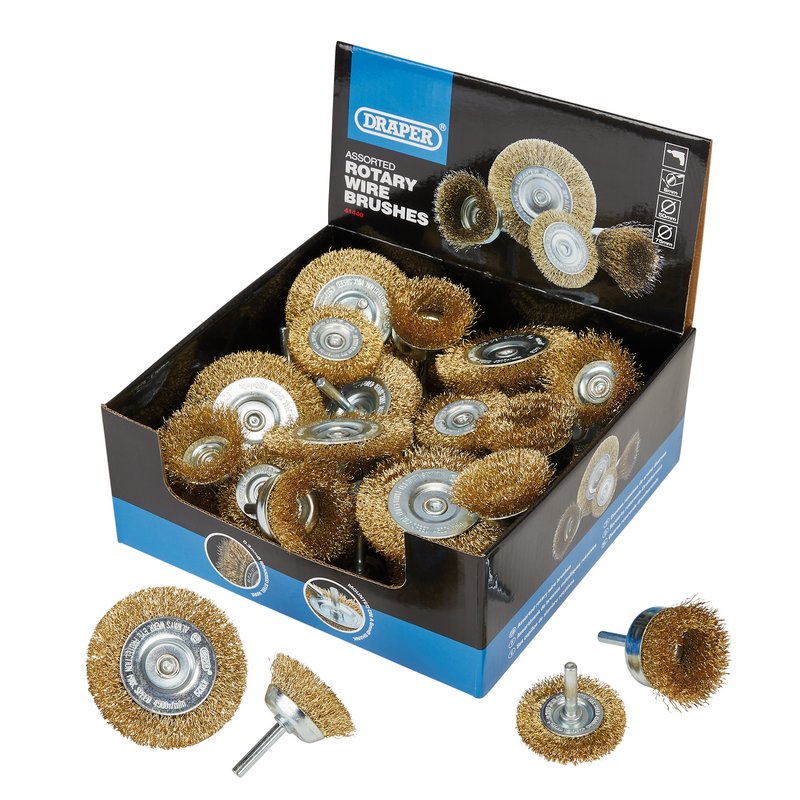 Draper Countertop Display of Cup and Rotary Wire Brushes 6mm 1/4" Shank 41440