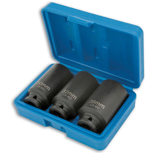 Laser Tools Metric Hub Nut Socket Set 1/2"D 3pc Thin Wall 30 32 36mm Bi Hex 4146