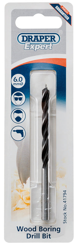 Draper Wood Drill Bit 6mm For Use With Hand And Power Drills 41794