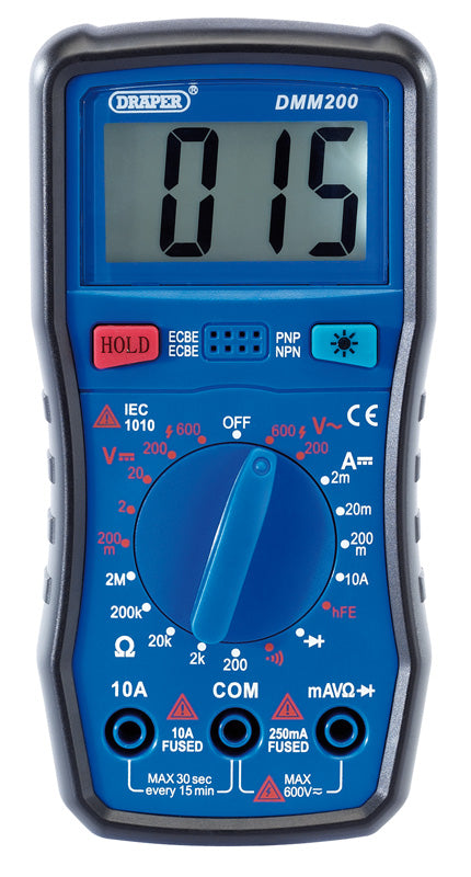 Draper 200 Series Manual Ranging Digital Multimeter 600V AC/DC LCD Backlit 41817