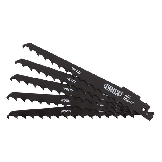 Draper Reciprocating Saw Blades Wood and Plastic Cutting 150mm 3tpi 5Pk 43066