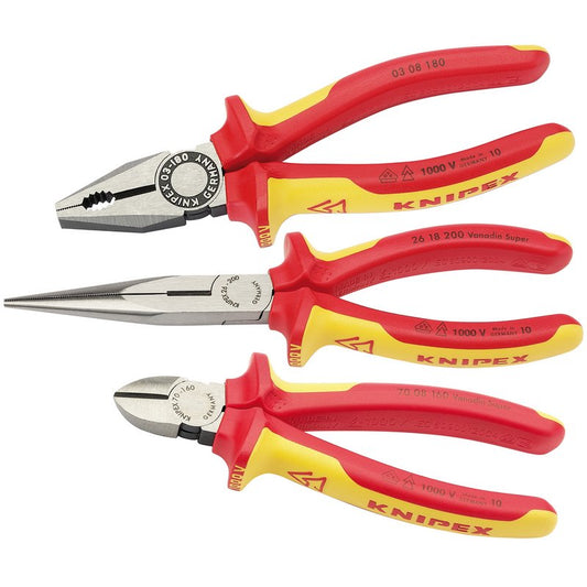 Knipex VDE Plier Set 3 Piece Side Cutters Long Nose & Combination Pliers 44948