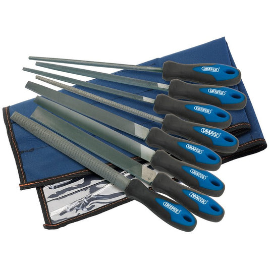 Draper Soft Grip Engineer's File and Rasp Set 200mm Blue 8 Piece 44961
