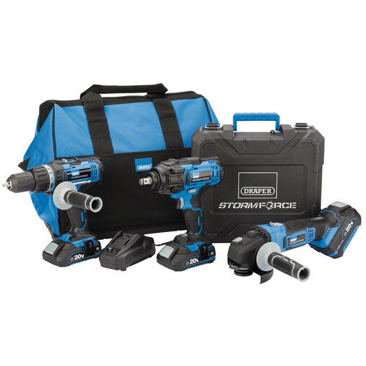 Draper 20V Cordless Kit 8 Piece Drill Grinder Impact Wrench & Batteries 45499