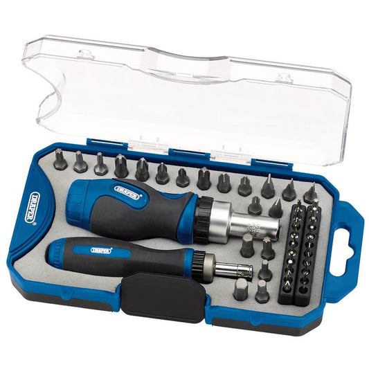Draper Ratchet Screwdriver and Mixed Bit Set 42 Piece In A Storage Case 46479