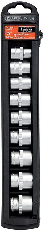 3/8" Sq. Dr. Set of 6 Point Draper Hi-Torq&#174; Satin Chrome Metric Sockets (9 Piece)