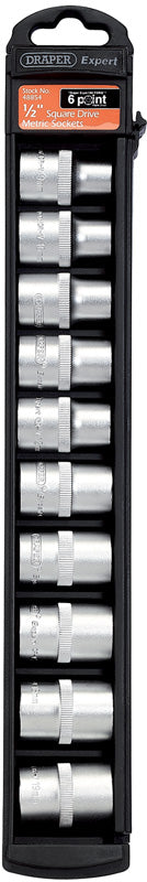 1/2" Sq. Dr. Set of 6 Point Draper Hi-Torq&#174; Satin Chrome Metric Sockets (10 Piece)
