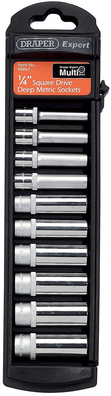 Set of 1/4" Sq. Dr. 12 Point Deep Draper Multi-Drive® Sockets (10 Piece)