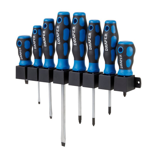 Draper Soft Grip Screwdriver Set 8 Piece And Wall Mountable Storage Rack 48933