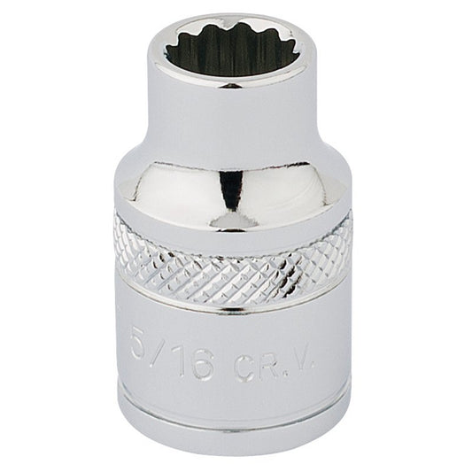 Draper 5/16" 12 Point Socket 3/8"D Standard Length Knurled Ring Chrome 49016